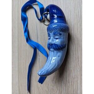 Vintage Ceramic Moon Ornament 1990s Holiday Santa Claus Christmas Ornament
